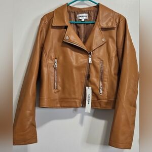 Faux Leather Camel Moto Jacket